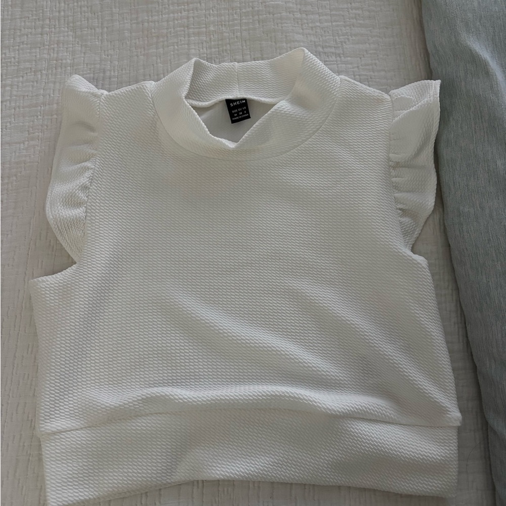 White Textured Sleeveless Top